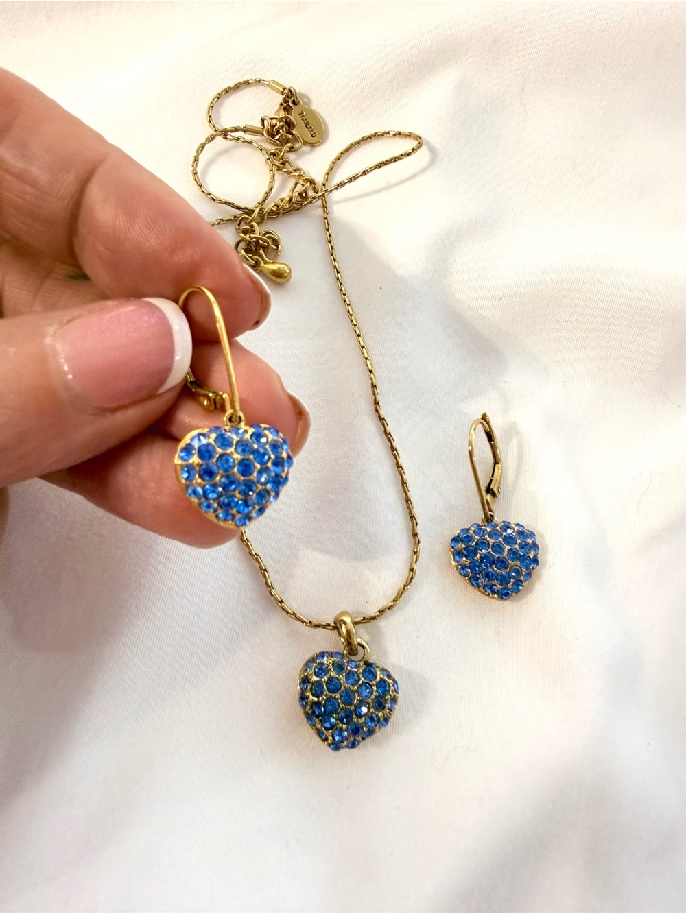 Joan Rivers Gold-Tone Heart Pendant Necklace & Earrings with Blue Crystal Accent